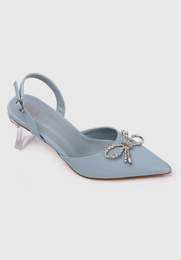 Disney Cinderella The Glass Slipper Transparent Slingback Pointed Toe Heels (Light Blue)