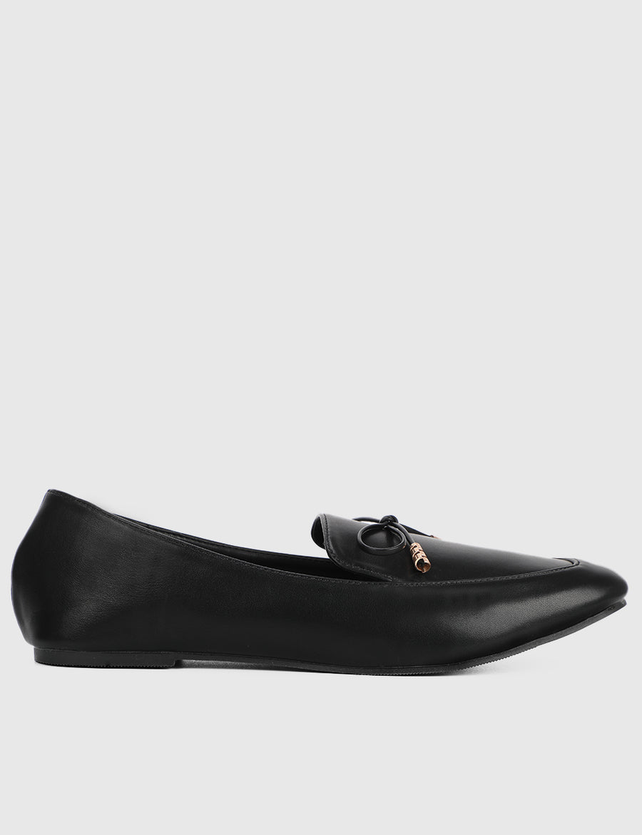 Enya Square Toe Loafers, Moccasins & Boat Shoes (Black)