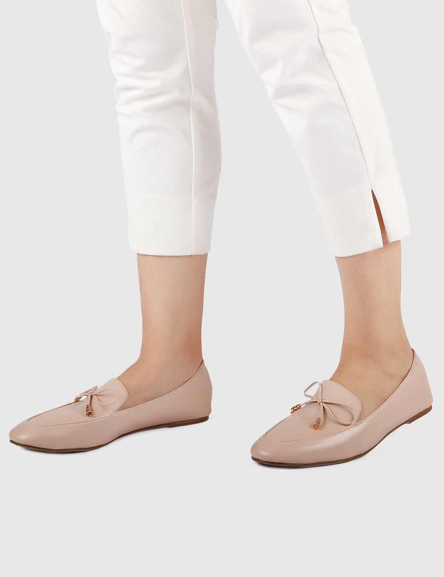 Enya Square Toe Loafers, Moccasins & Boat Shoes (Nude)