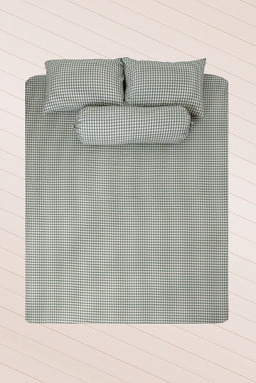 Elly Gingham Q 4-pc Fitted Sheet Set (Dark Green)