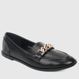 Moyna Rounded Toe Loafers, Moccasins & Boat Shoes (Black)