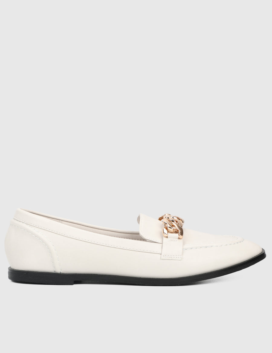 Moyna Rounded Toe Loafers, Moccasins & Boat Shoes (Bone)