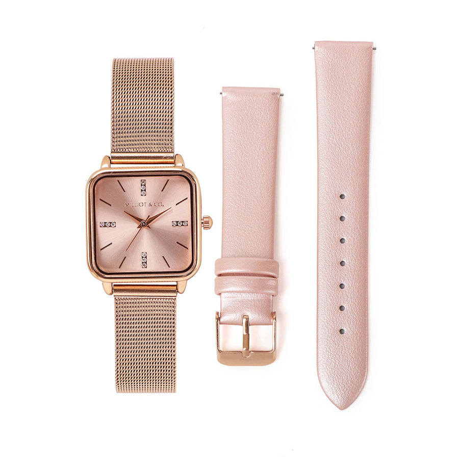 Roux Watch With 2 Straps Metal Analog (Rose Gold/Pink)