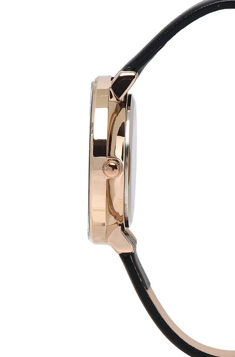 Olivia Gold Leather Strap Watch (Black)