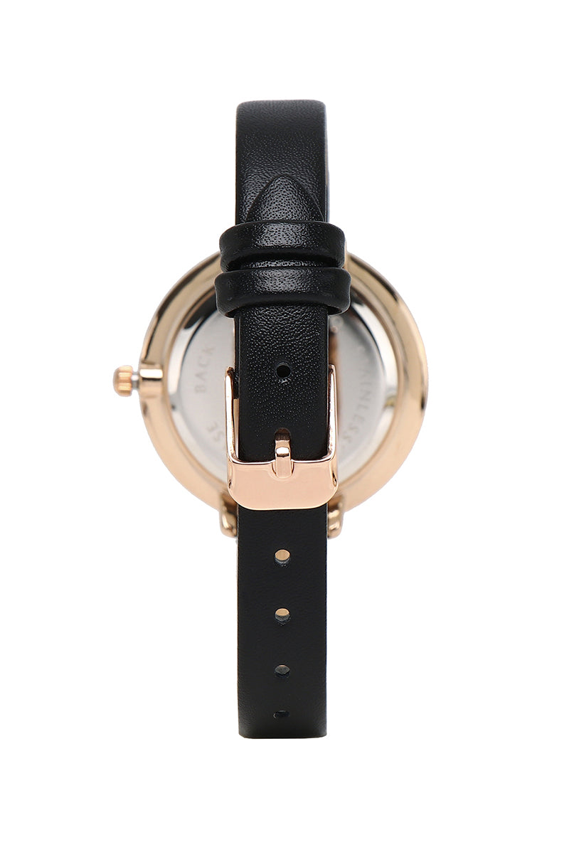 Olivia Gold Leather Strap Watch (Black)