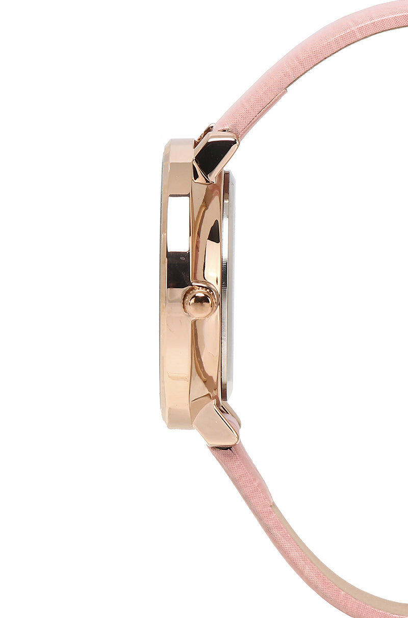 Olivia Gold Leather Strap Watch (Pink)
