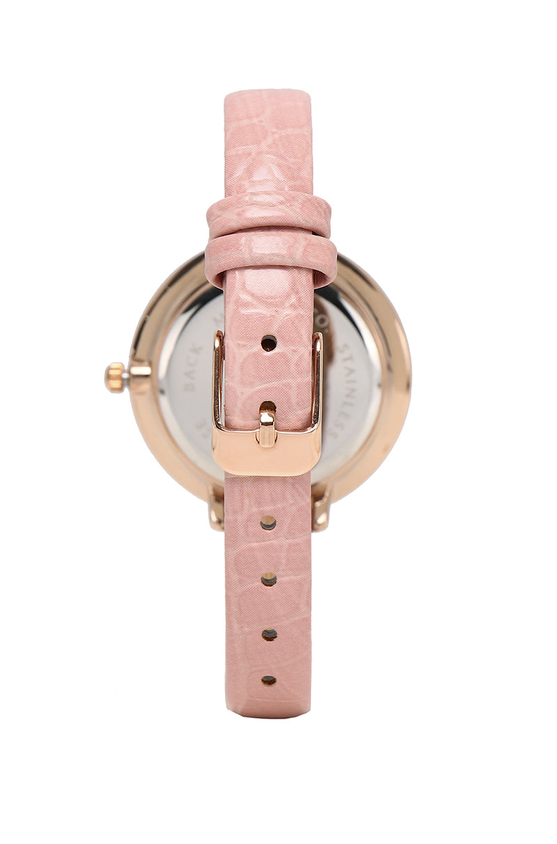 Olivia Gold Leather Strap Watch (Pink)
