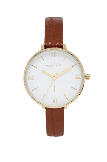 Olivia Rose Gold Leather Strap Watch (Brown)