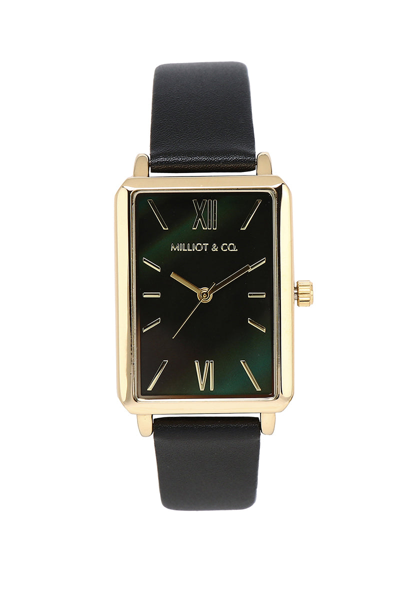 Chelsea Gold Leather Strap Watch (Black)