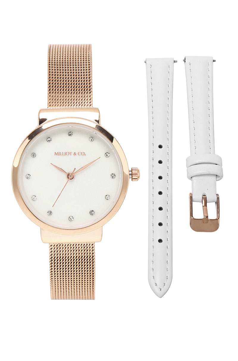 Roxanne Watch Set (Rose Gold & White)
