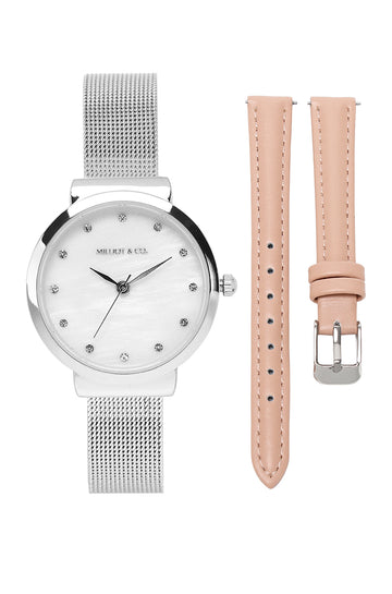 Roxanne Watch Set (Silver & Pink)