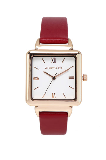 Eileen Rose Gold Leather Strap Watch (Maroon)