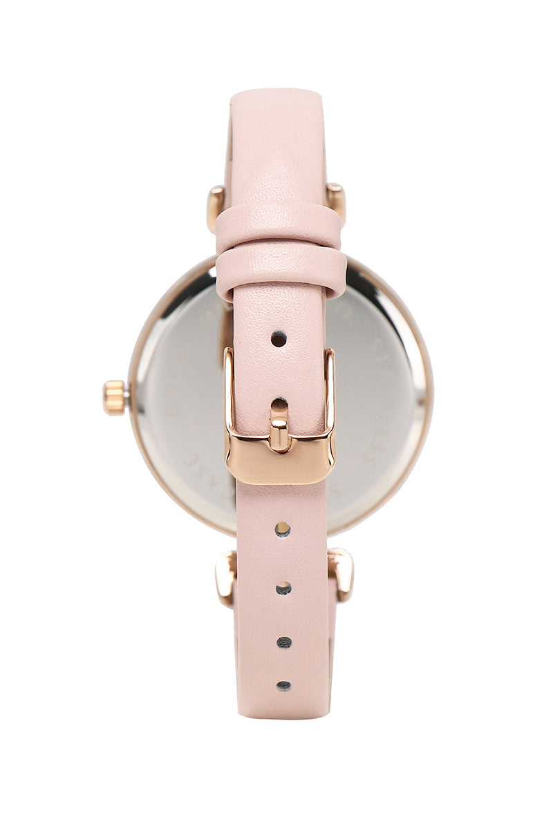 Hesy Rose Gold Leather Strap Watch (Pink)