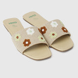 A Floral Tale Open Toe Sandals & Flip Flops (Tan)