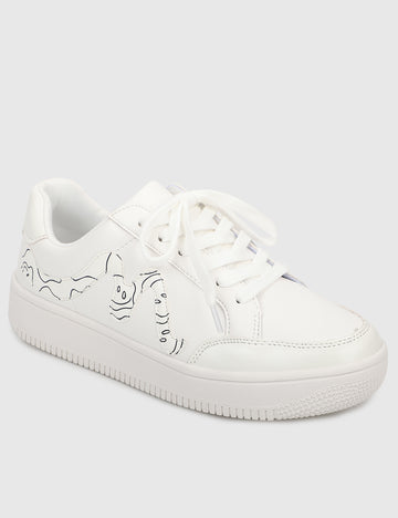 Smiley - M Rounded Toe Sneakers Women (White)