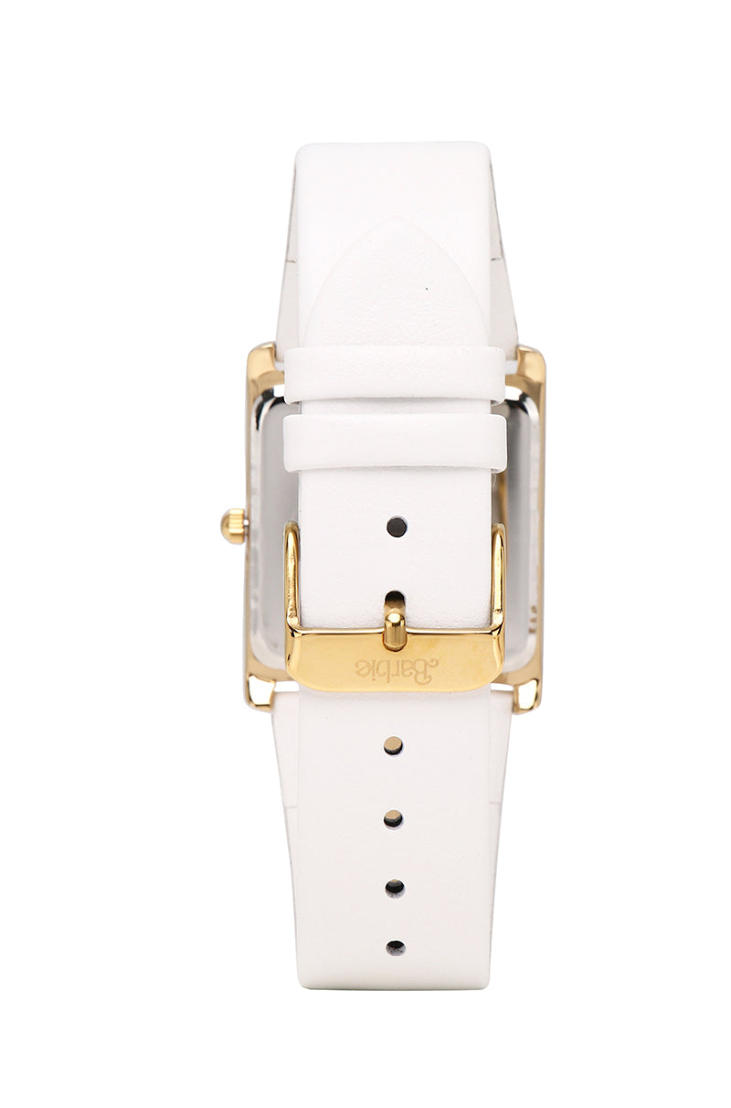 Barbie She'sTimeless Squared Leather Strap Watch (White)