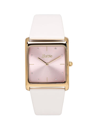 Barbie She'sTimeless Squared Leather Strap Watch (White)