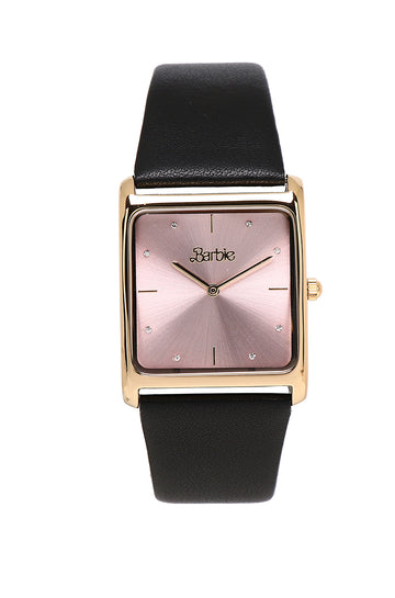 Barbie She's Timeless Squared Leather Strap Watch (Black)