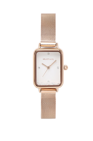 Esther Rose Gold Mesh Strap Watch (White)